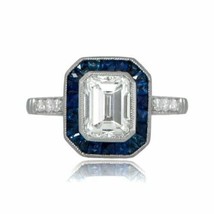 Halo Engagement Ring 2.40Ct Emerald Cut Simulated Diamond 14k White Gold... - £211.71 GBP