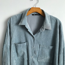 Zara Shirt XL Blue Corduroy Collared Long Sleeve Button Down Chest Pocket Casual - £18.56 GBP