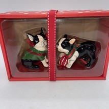 Christmas Boston Terrier  Dog  Painted Ornament Set of 2 Blue Sky - £17.69 GBP