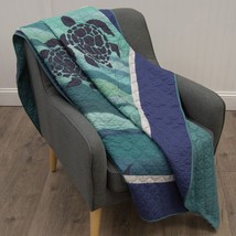 Donna Sharp Summer Surf Quilted Throw Blanket Wall Cotton 50&quot; x 60&quot; Coastal Blue - £65.98 GBP