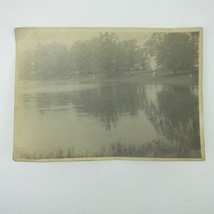 Antique 1910s Photograph at Lake Men &amp; Women Automobiles Cars Trees Water Edge - £23.71 GBP