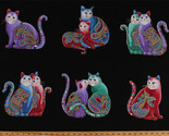 23.5&quot; X 44&quot; Panel Cats Couples on Black Cat-i-tude 2 Cotton Fabric Panel... - $8.81