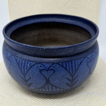 Blue Pottery Planter Cache Jane Wherrette Stylized Lovebirds Signed VTG 7-1/2”W - £49.49 GBP