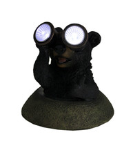 Scratch &amp; Dent Adorable Solar Eyes Binoculars Black Bear LED Accent Light Statue - £16.64 GBP