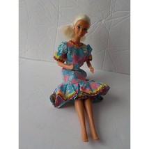 Vintage 80s Barbie Doll Twist N Turn Floral Boho Dress Pink Earrings Blue Eyes - £7.65 GBP