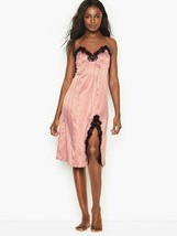 Nwt Victoria&#39;s Secret XS Long Slip Robe Rose Noir Dentelle à Pois - $83.14