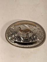 Montana Silversmiths Vintage Silverplate Gold Trim 2 Tone Emu Belt Buckl... - $197.99