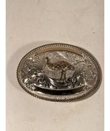 Montana Silversmiths Vintage Silverplate Gold Trim 2 Tone Emu Belt Buckl... - £157.69 GBP