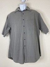 Vtg Murano Men Size M Gray Weave Check Button Up Shirt Hong Kong Made - £5.66 GBP