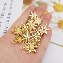 Gold Snowflake Charms Christmas Pendants Winter Assorted Lot Snow Findings 10pcs - £4.16 GBP