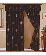 Brown Color Taffeta Fabric with Flocking Texure Curtains / Drapes Set + ... - £31.17 GBP
