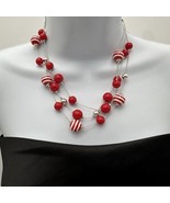 Vintage Red Ball Beaded Necklace Triple Strand Gold Tone Chain 18-21&quot; Lo... - $21.29 CAD