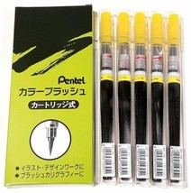 NEW Pentel Color Brush Art Pen 5-Pk YELLOW Ink GFL105 Nylon Tip Water Ca... - £7.59 GBP