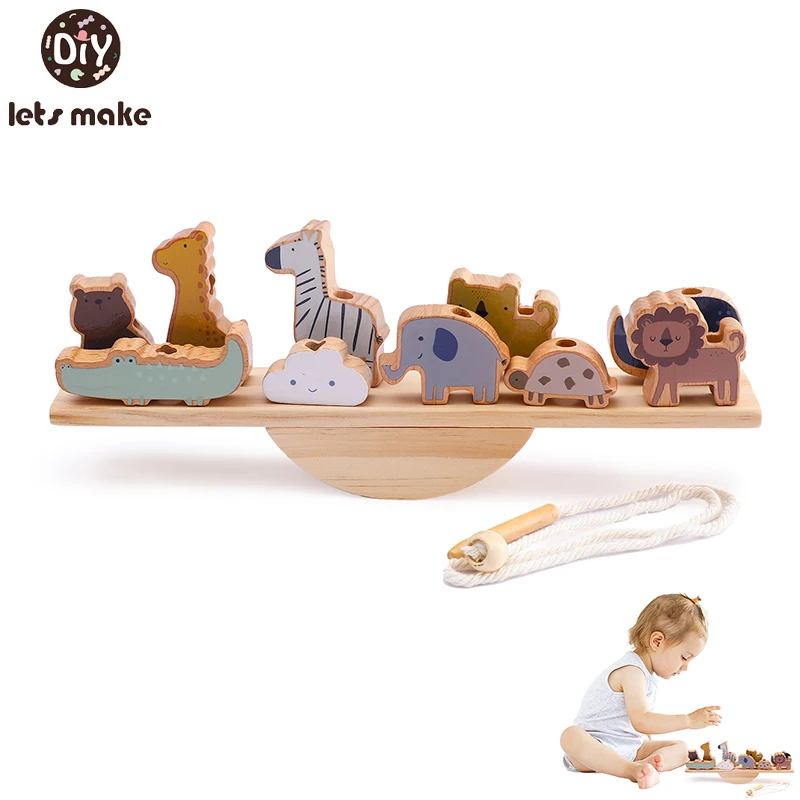 Baby Wooden Balance Board Threading Toys Cartoon Animal Stacking Blocks - £10.81 GBP+