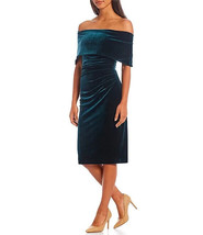 VINCE CAMUTO Off the Shoulder Blue Velvet Cocktail Dress Women&#39;s 4 Ruched - £29.81 GBP