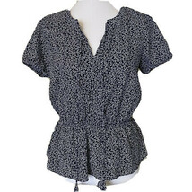 New &amp; Layered Blouse Womens XS Keyhole Puff Sleeve Peplum Navy White Min... - $19.79