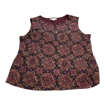 Dressbarn Tank Top Women&#39;s Maroon Floral 100% Polyester Sequin Lined Round Neck - £15.21 GBP