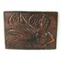 Vintage Coca Cola Metal Belt Buckle Pinup Nude Lady Refreshing &amp; Delicious USA - £23.69 GBP