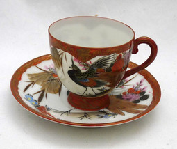 Antique Japanese eggshell porcelain tea cup demitasse hand painted gilt bird - £33.09 GBP