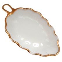 White Semi Opaque Milk Glass Leaf Shaped Dish Bowl Gold Rim Candy Trinke... - £15.80 GBP