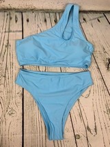 Womens Bikini Set Cutout One Shoulder High Waist Two Piece Swimsuit Blue M - $24.22