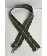 21&quot; Green &amp; Metal #5f YKK  Pull Zipper Separating Reclaimed Vintage - $11.83