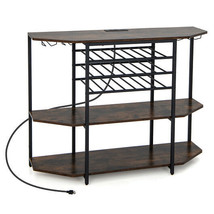 3-Tier Wine Bar Cabinet with Storage Shelves-Brown - Color: Brown - $154.99