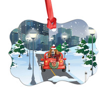 Funny Basset Hound Dog Riding Red Truck On Winter City Ornament Christmas Gift - £13.41 GBP