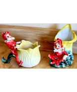 Vintage Occupied Japan Pixie Elf &amp; Flower Set Of Two Planters Red Outfit... - £28.24 GBP