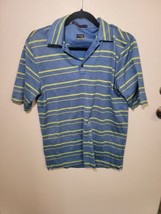 Nike Mens Dry Fit Golf Shirt M Striped Blue Tiger Woods Collection Polo - $13.09