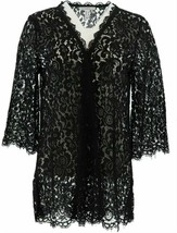 Isaac Mizrahi Live! Open Front 3/4 Sleeve Lace Kimono BLACK XXS - £7.56 GBP