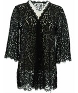 Isaac Mizrahi Live! Open Front 3/4 Sleeve Lace Kimono BLACK XXS - £7.49 GBP