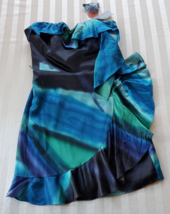 NWT Express Black Green &amp; Blue Silk Strapless Ruffled Dress Misses Size 4 - $24.74