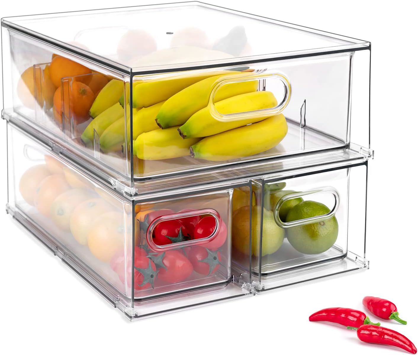 3 Pack Refrigerator Organizer Bins With Pull-Out Drawer, Stackable, Pantry - $55.97