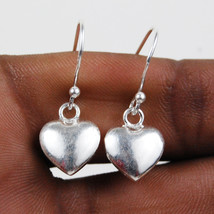 Solid Sterling Silver Concave Heart Drop Earrings-Plain 925 Sterling Silver - £24.08 GBP