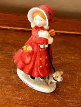 Holly Hobbie A HOLIDAY VISIT Red Girl w Cute Brown Puppy Dog Ceramic Fig... - $9.49