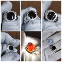 Natural Black Yemeni Agate With Silver Filigree Ring - $103.60