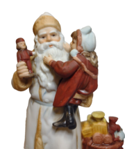 Old World Santa Claus Christmas Figurine White Long Coat Toys Child Dog ... - $28.35