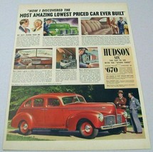 1940 Print Ad Hudson Six 4-Door Red Car Lowest Price Ever  - $14.24