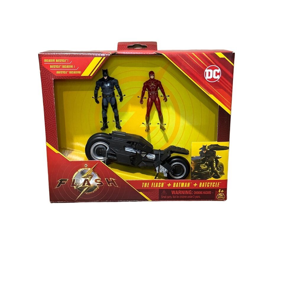 Primary image for The Flash Movie Flash and Batman With Batcycle 3 Pack Figures Set Spin Master DC