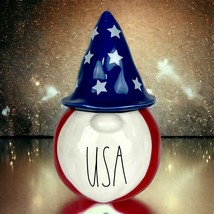 Rae Dunn USA 11&quot; Gnome 4th of July Patriotic Wizard Star Hat Ceramic Figure Flag - £11.86 GBP