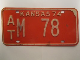 LICENSE PLATE Car Tag 1974 KANSAS AT M 78 Low Number [Z278] - £15.10 GBP
