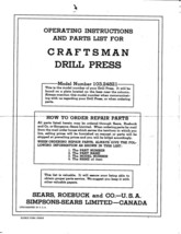 1956 Craftsman 103.24821  15-1/2 inch Floor Drill Press Instructions - £15.12 GBP