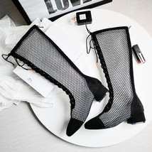 Ummer new black thick heel strap high boots ladies breathable hollow mesh fashion boots thumb200