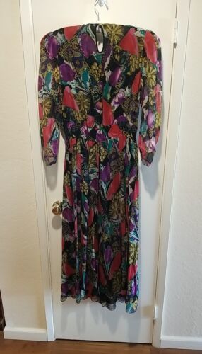 Vtg Diane Freis Maxi Silk Dress Size 10? Elastic Waist Bead Seq Lined Slit Skirt Item image 4