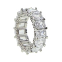 Iced out women finger engagement ring baguette cz eternity band silver Color cle - £18.59 GBP