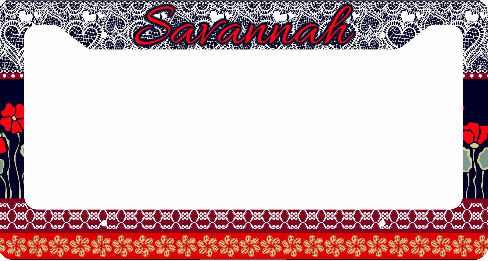 PERSONALIZED LICENSE PLATE FRAME CUSTOM CAR TAG NAVY RED POPPIES LACE - $14.68