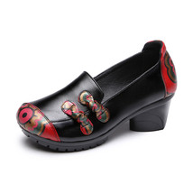 Women Mother Ladies Female Genuine Leather Shoes Flats Platform Loafters Mid Hee - £43.59 GBP