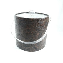 Brown Tooled Design Ice Bucket Clear Handle and Lid Vintage Irvinware - £14.11 GBP