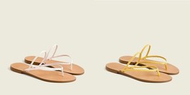 New J Crew Pale Pink Yellow Leather Capri Braided Strap Flip Flop 7.5 In Box - £27.86 GBP